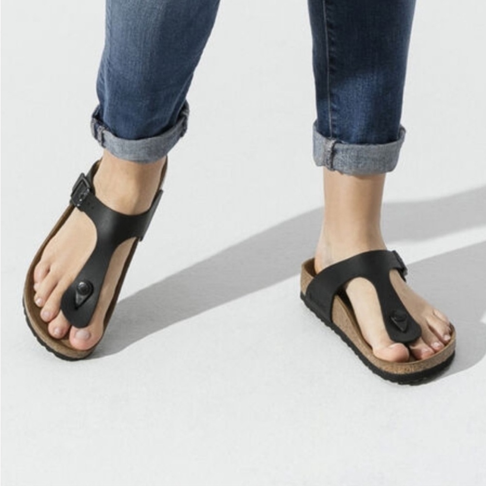 Birkenstock Gizeh Black Leather Sandals with Adjustable Straps Size 9